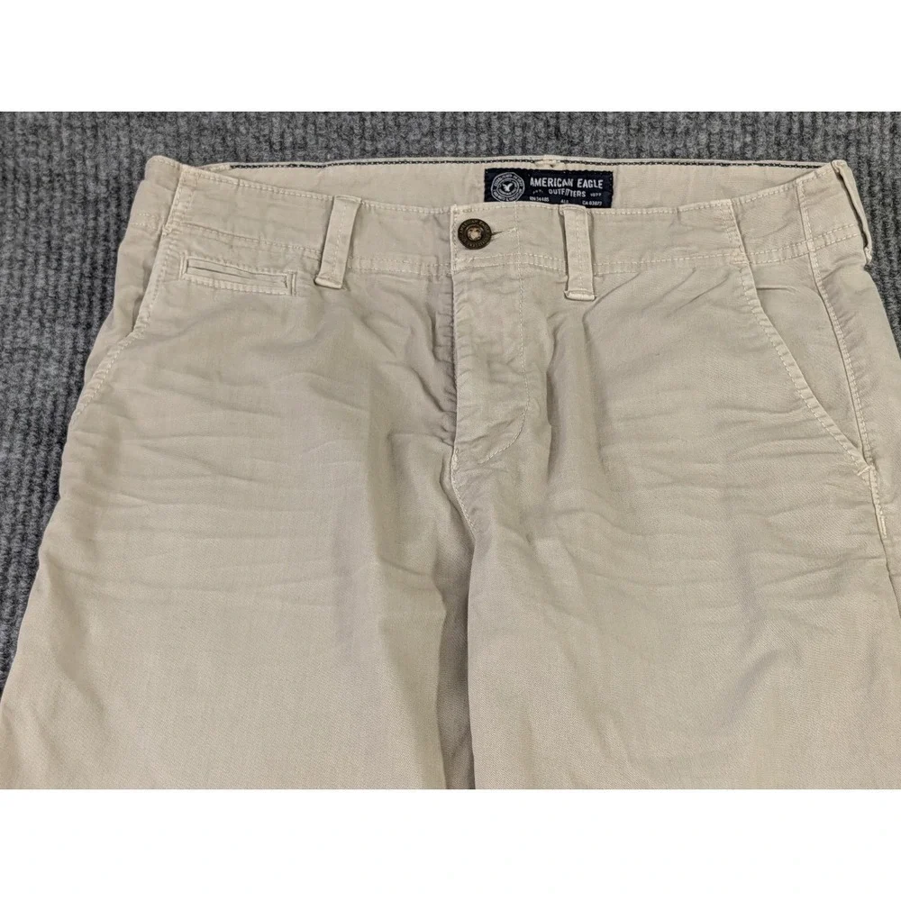 American Eagle Chino Pants Mens 31x34 Khaki Slim Straight Stretch Casual Preppy